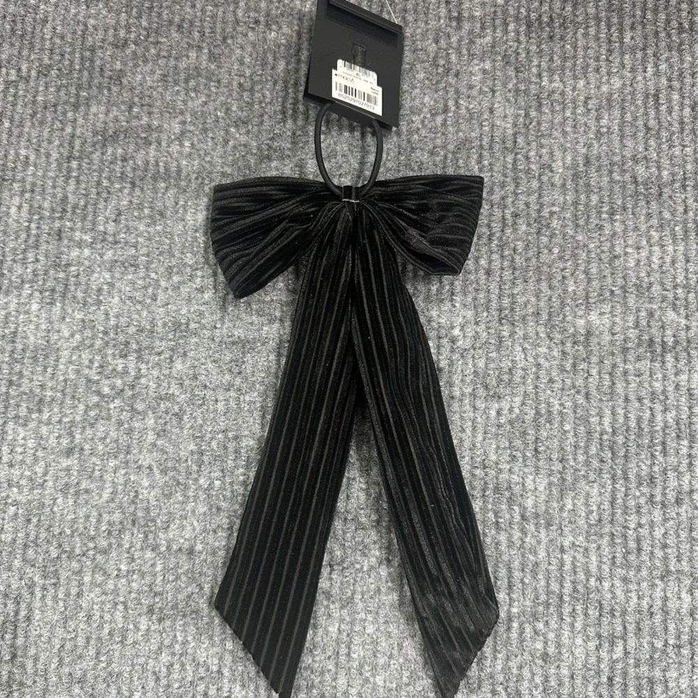 INC International Concepts Hair Tie Women OS Black New Ribbed Velvet Bow Tail